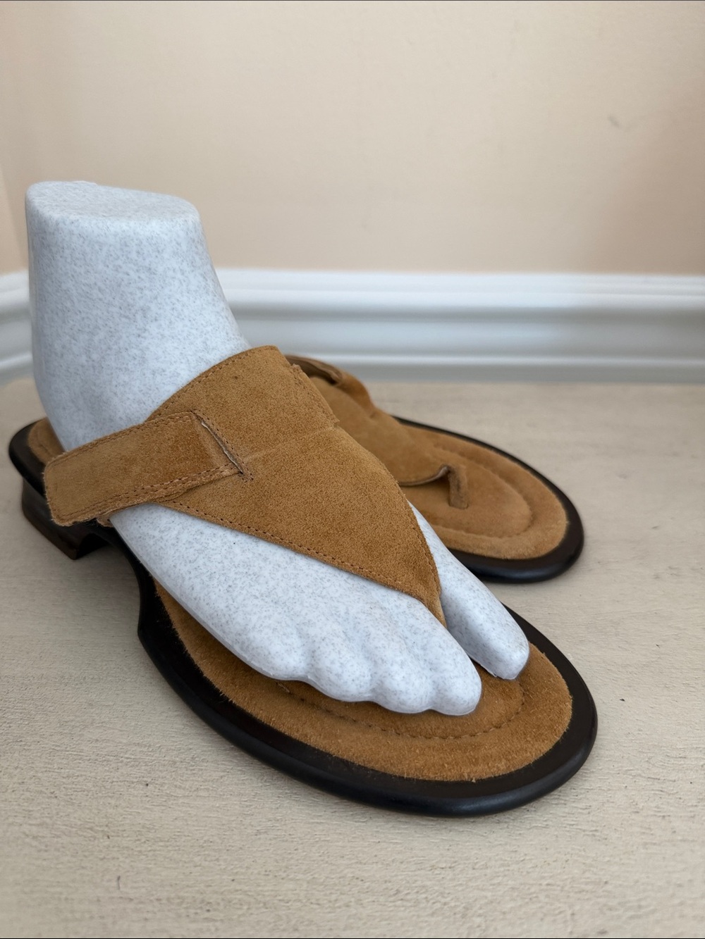 Mango Suede Thong Sandals - Cognac Tan